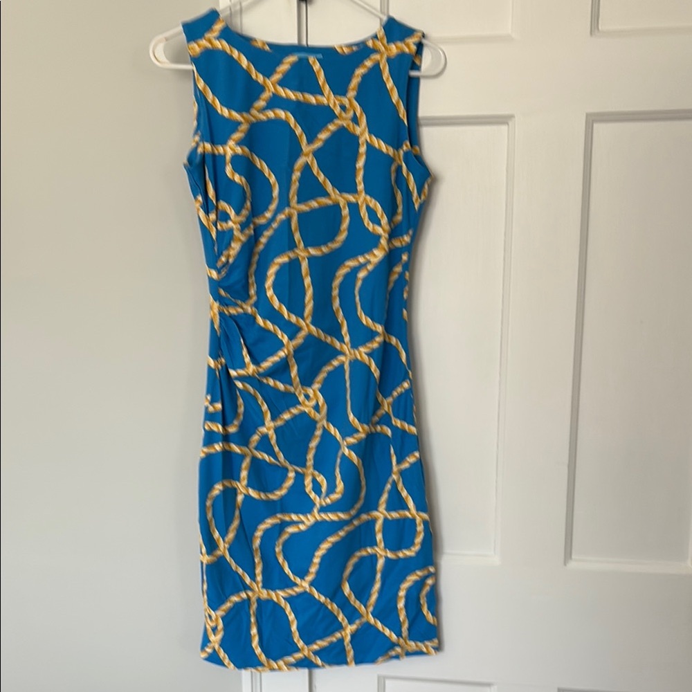 J. McLaughlin Blue and Gold Sheath Midi Dress